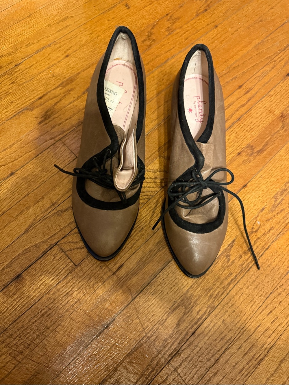 Plenty by Tracy Reese Taupe and Black Lace-Up Pointed Flats